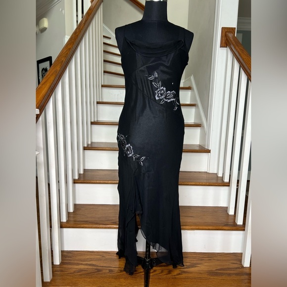 White House Black Market Dresses & Skirts - White House Black Market Black Silk Beaded Floral Gown — Size 4 flawed
